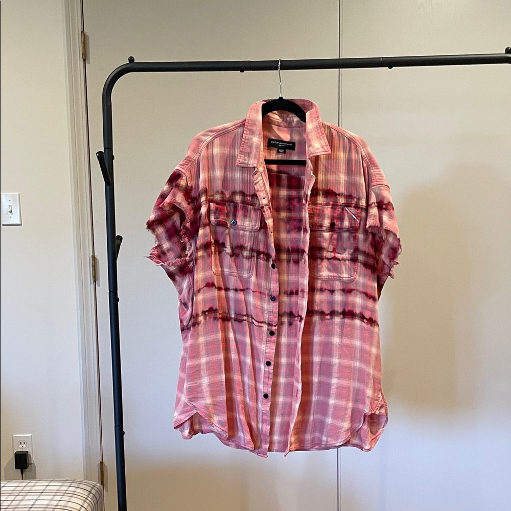 Cult of Individuality Pink and Red Plaid Shirt